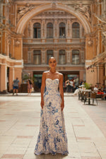 Akela Dress Alamour The Label Akela Blue & White Strapless Floral Dress | Afterpay | Zip Pay