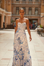 Akela Dress Alamour The Label Akela Blue & White Strapless Floral Dress | Afterpay | Zip Pay