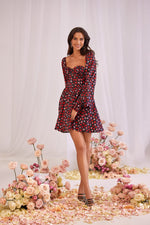Love Hearts Print Mini Dress with Long Sleeves