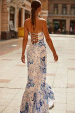 Akela Dress Alamour The Label Akela Blue & White Strapless Floral Dress | Afterpay | Zip Pay