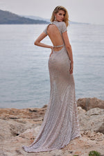 Ofelia - Silver Sequin Gown with Open Back