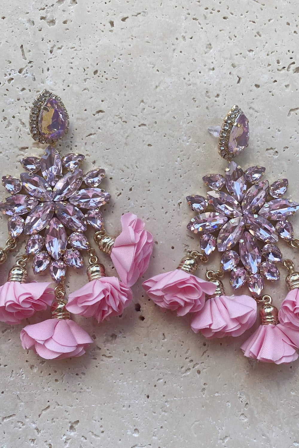 Cecily Pink Flower Drop Earrings