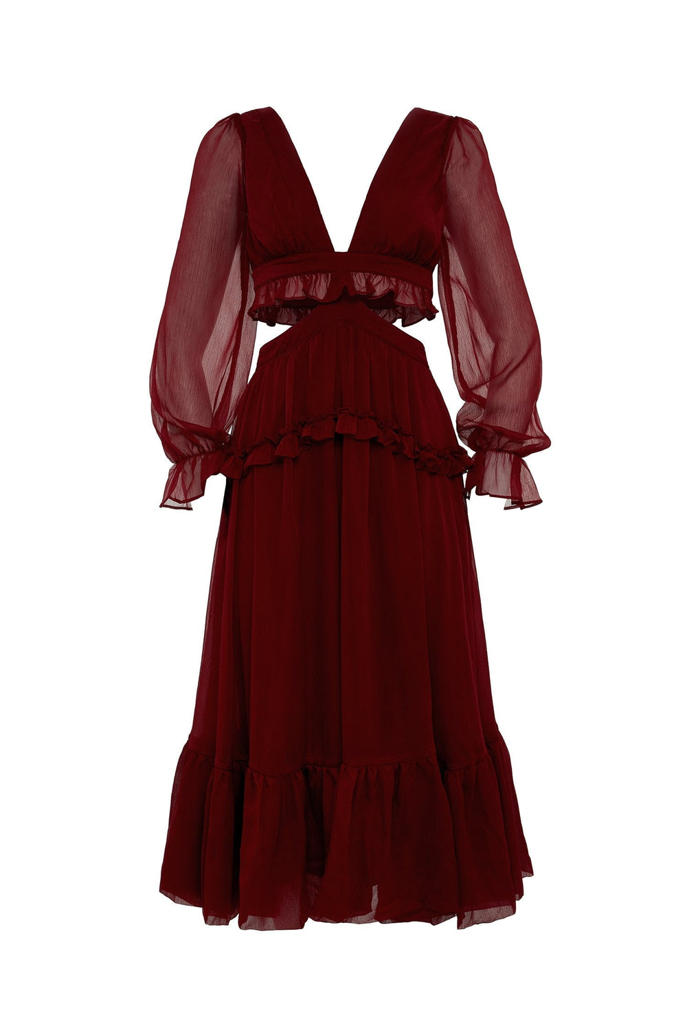 Magali Dress Alamour The Label Magali Burgundy Cut Out Midi Dress | Afterpay | Zip Pay | Sezzle
