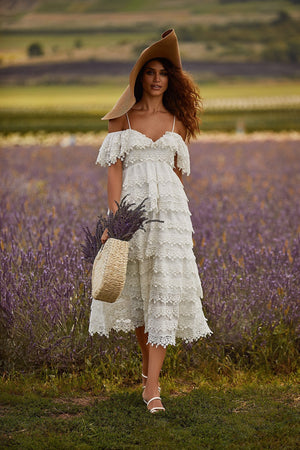 Violetta White Lace Midi Dress