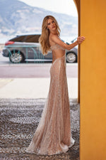 Dasha - Silver Sequin Gown with Waist Cut-Outs and Dainty Straps