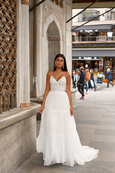 Harika Gown - Boho Lace Bridal Gown with Pearl and Lace Details
