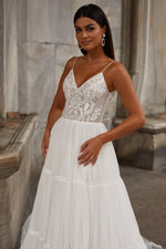 Harika Gown - Boho Lace Bridal Gown with Pearl and Lace Details