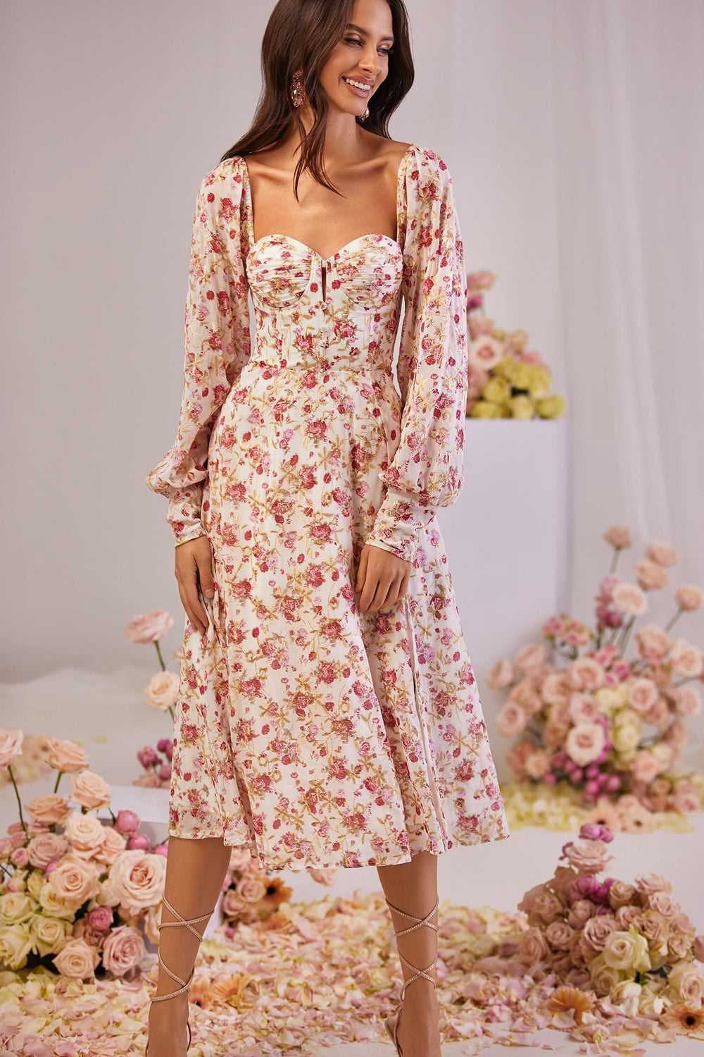 Serafina Floral Long Sleeve MIdi Dress