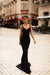 Celesta - Black Mermaid Crepe Gown with V-neck and Train