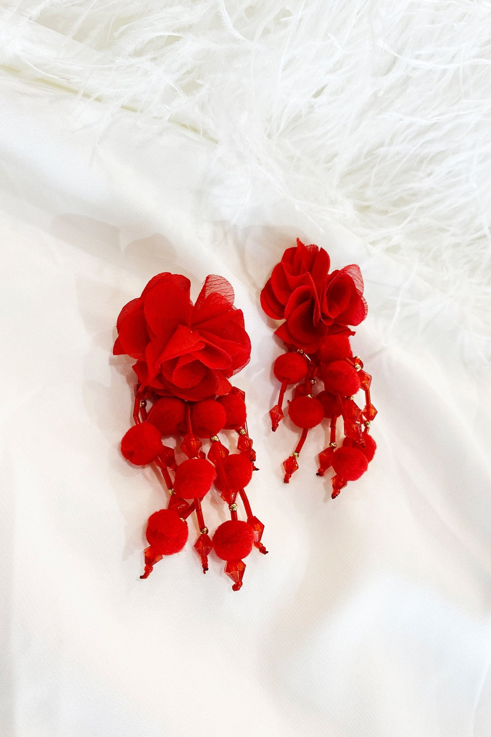 Shailee Red Flower Drop Earrings