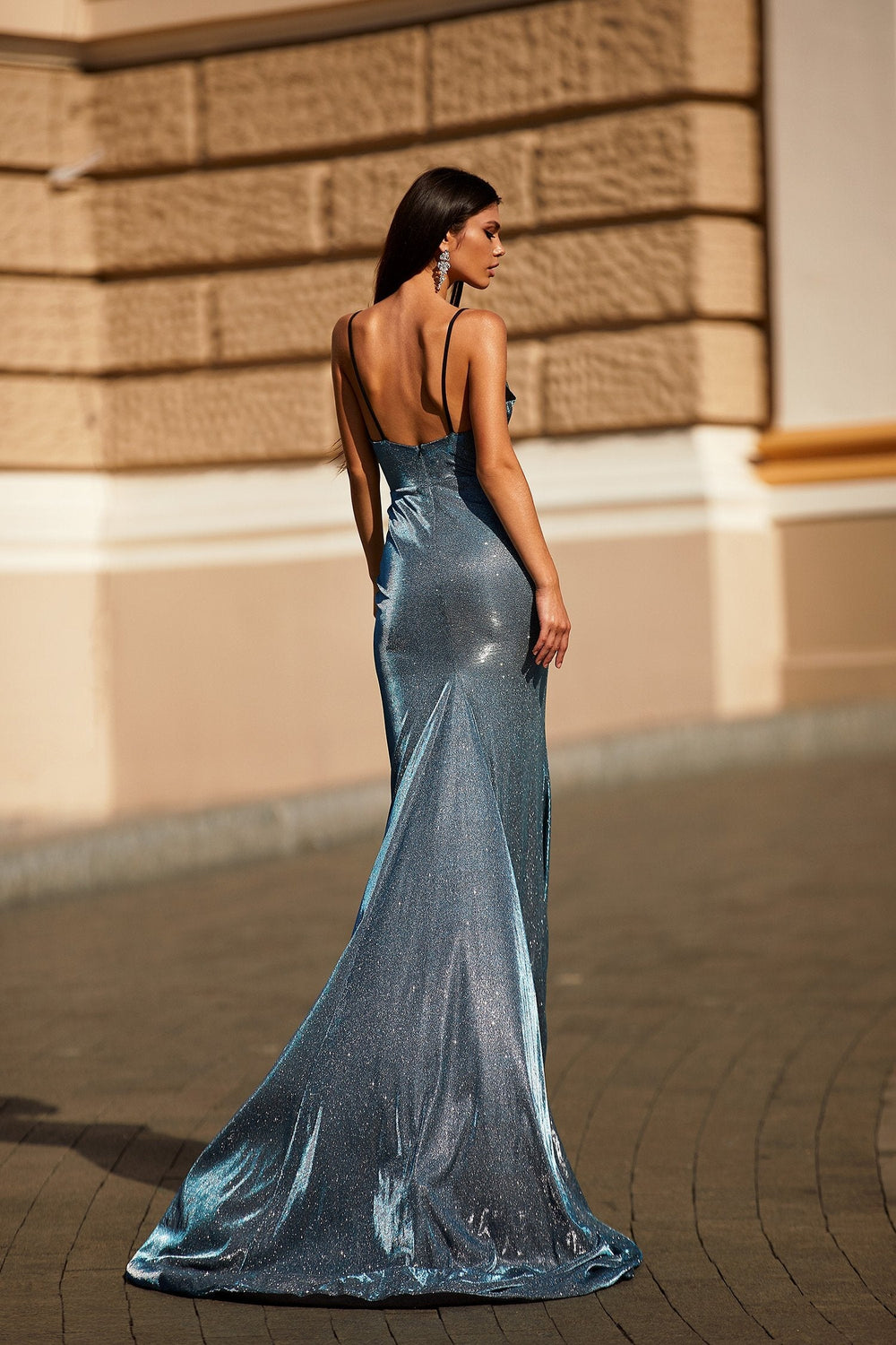 Euphoria - Iridescent Shimmering Backless Mermaid Gown with V-Neck