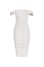 Adira - White Crepe Dress with Off-Shoulder Sleeves