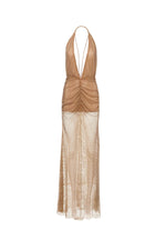 Zahara - Gold Glitter Mesh Gown with Deep Plunge Neckline