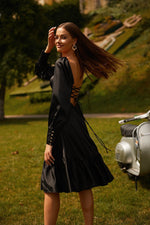 Yusra Black Long Sleeve Dress Alamour The Label Yusra Black Long Sleeve Dress with Lace-Up Back | Afterpay