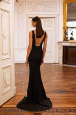 Adelia - Black Lace Gown with Scalloped Edge and Mermaid Silhouette