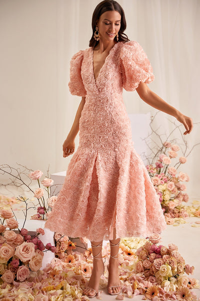 Simona Dress Alamour The Label Simona 3D Floral Dress with Puff Sleeves | Afterpay | Klarna