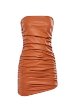 Calvina Leather Mini Dress with Asymmetrical Skirt