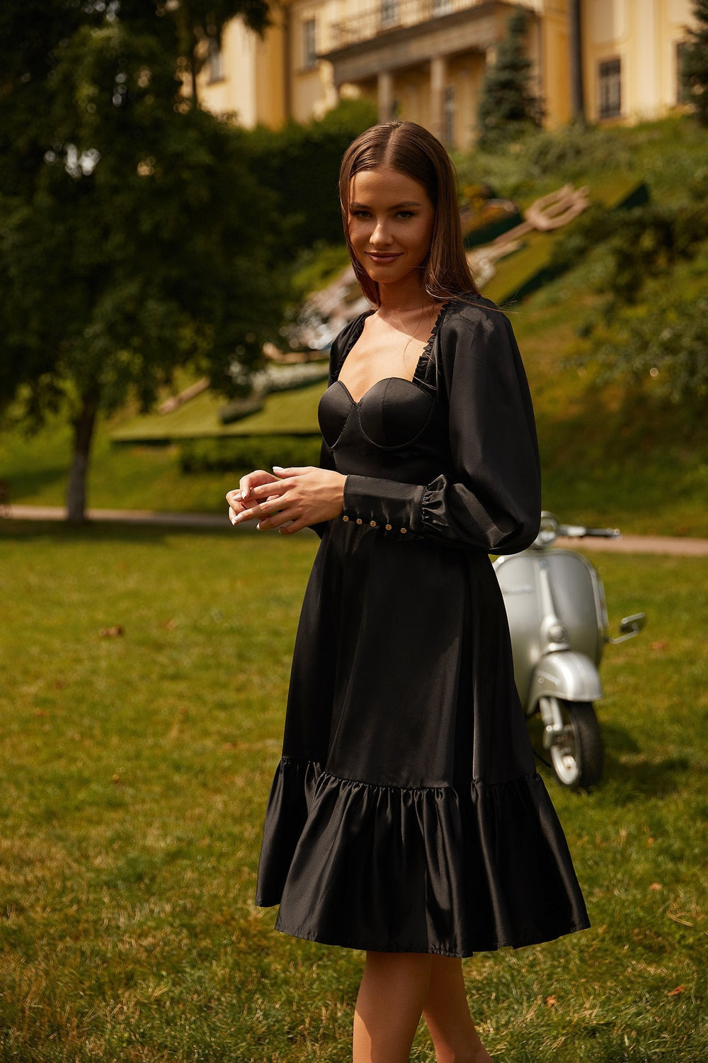 Yusra Black Long Sleeve Dress Alamour The Label Yusra Black Long Sleeve Dress with Lace-Up Back | Afterpay