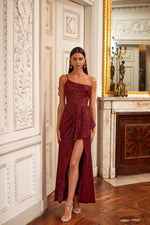 Valentina Wine Red - Sequin One Shoulder Ruffle Prom Evening Dress