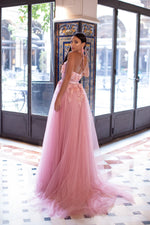 Otavia - Pink Embellished Tulle A-Line Halter Neck Gown