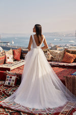 Aiyla Gown - Tulle A-Line Bridal Gown with Low Back and Floral Details