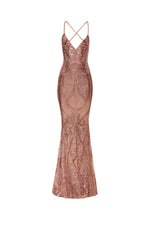 Rosamund - Rose Gold Sequin Gown with Lace-Up Back