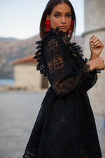 Sierra Black Resort Mini Dress with Long Sleeves