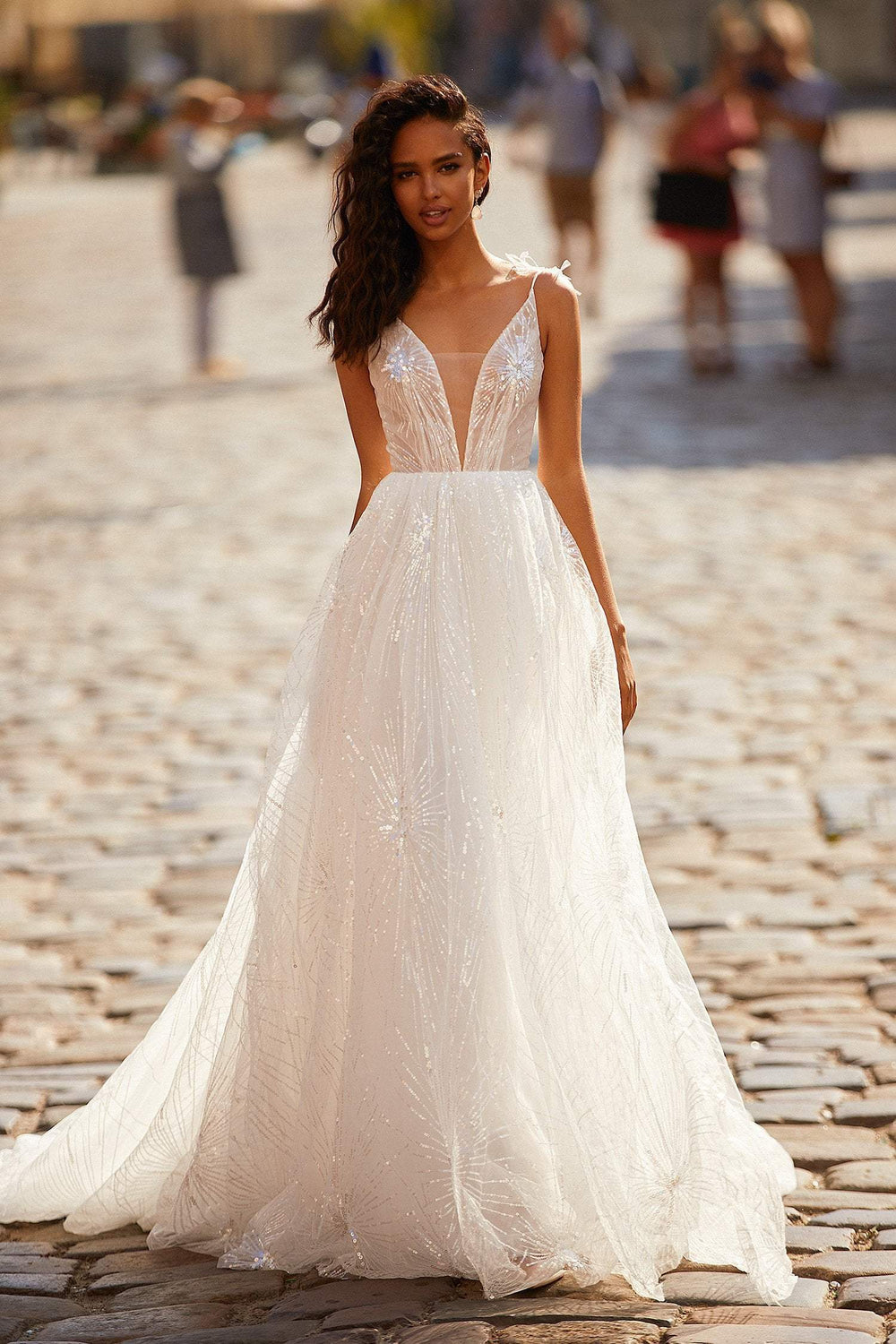 A&N Avery - Shimmering Tulle Boho Bridal Gown with Lace-Up Back
