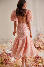 Simona Pink Backless 3D Floral Midi Dress