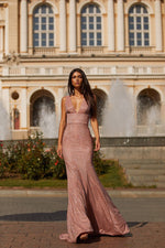 Aysha - Dusty Pink Alamour The Label Aysha Rose Gold Lurex Gown | Afterpay | Zip Pay | Sezzle