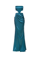 Georgina - Teal Satin Strapless Gown with Waist Cut-Outs