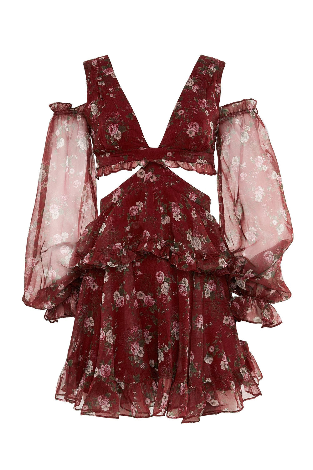 Annabell Dress - Floral Printed Mini Dress with Cut-Out & Sheer Sleeve