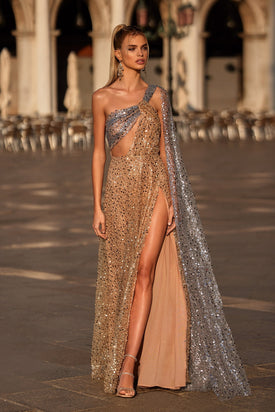 Saffira - Beaded Gown with Duo-Toned Sequin Fabric