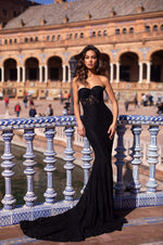 Rebeka - Black Strapless Sweetheart Premium Lace Gown with Sheer Waist