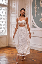 Aella - White 3D Embellished Two Piece Set with Sheer Bodice