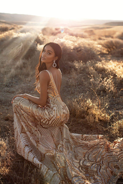 Kimora Sequin Gown - Gold Alamour Made-To-Order A&N Luxe Kimora Gold Sequin Gown | Afterpay | Zip Pay | Sezzle