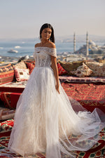 Sibeli Gown - Sheer Bridal Gown with Detachable Arm Drape