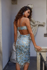 Lena Dress Alamour The Label Lena Blue & Gold Jacquard Midi Dress | Afterpay | Klarna | Zip Pay