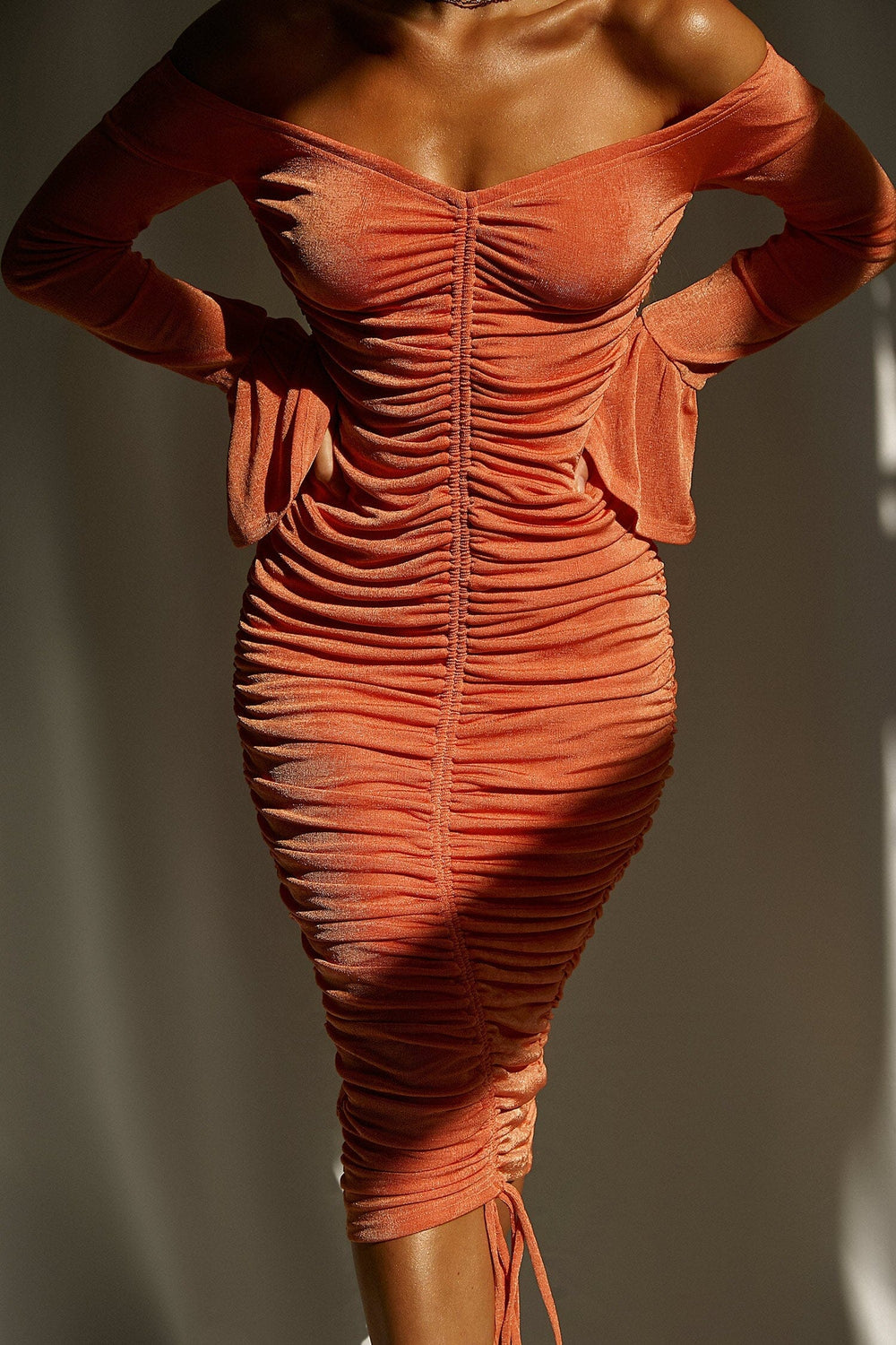 Dayan Orange Long Sleeve Midi Dress