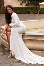 Evelia - White One-Shoulder Sequin Gown with Cut-Out & Side Slit