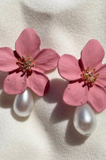 Adele Pink Flower Pearl Studs