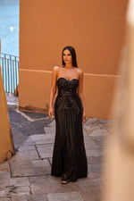 Saemira - Black Sequin Strapless Gown with Sweetheart Neckline