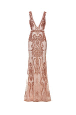 Arvin - Rose Gold Sequin Gown with Plunge Neckline