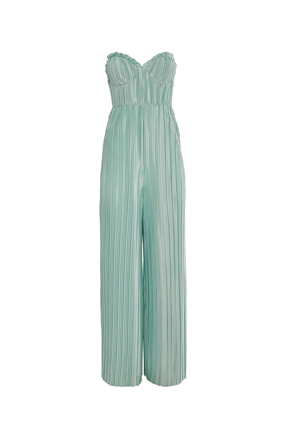 Simone Jumpsuit Alamour The Label Simone Turquoise Pleated Satin Strapless Jumpsuit | Afterpay