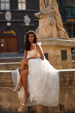 A&N Cyrene - White Boho Bridal Gown with Structured  Floral Bustier
