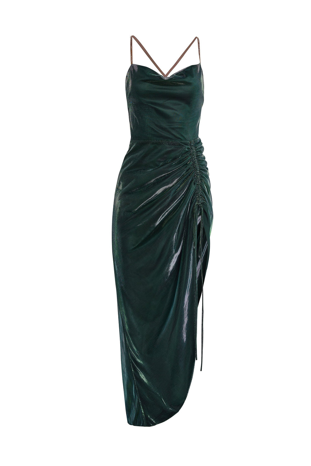 Elettra Iridescent Emerald Dress with Cowl Neckline