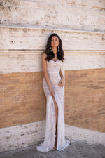Constantia - White Sequin Gown with Sweetheart Neckline & Mermaid Train