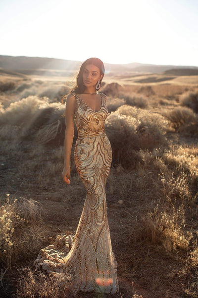 Kimora Sequin Gown - Gold Alamour Made-To-Order A&N Luxe Kimora Gold Sequin Gown | Afterpay | Zip Pay | Sezzle