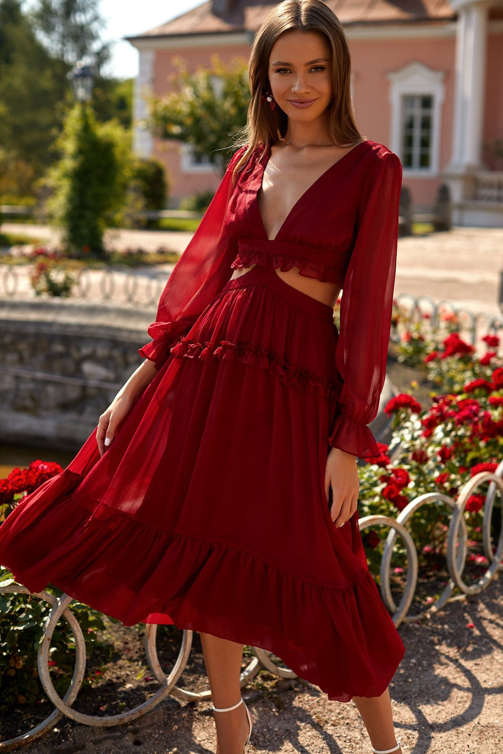 Magali Dress Alamour The Label Magali Burgundy Cut Out Midi Dress | Afterpay | Zip Pay | Sezzle