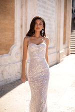 Constantia - White Sequin Gown with Sweetheart Neckline & Mermaid Train